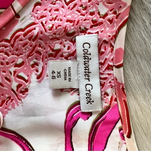 COLDWATER CREEK Pink White Floral XS 4 6 Sleeveless Tie Tunic Lightweight Shirt - Picture 4 of 13